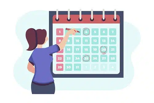 graphic of woman writing on large calendar